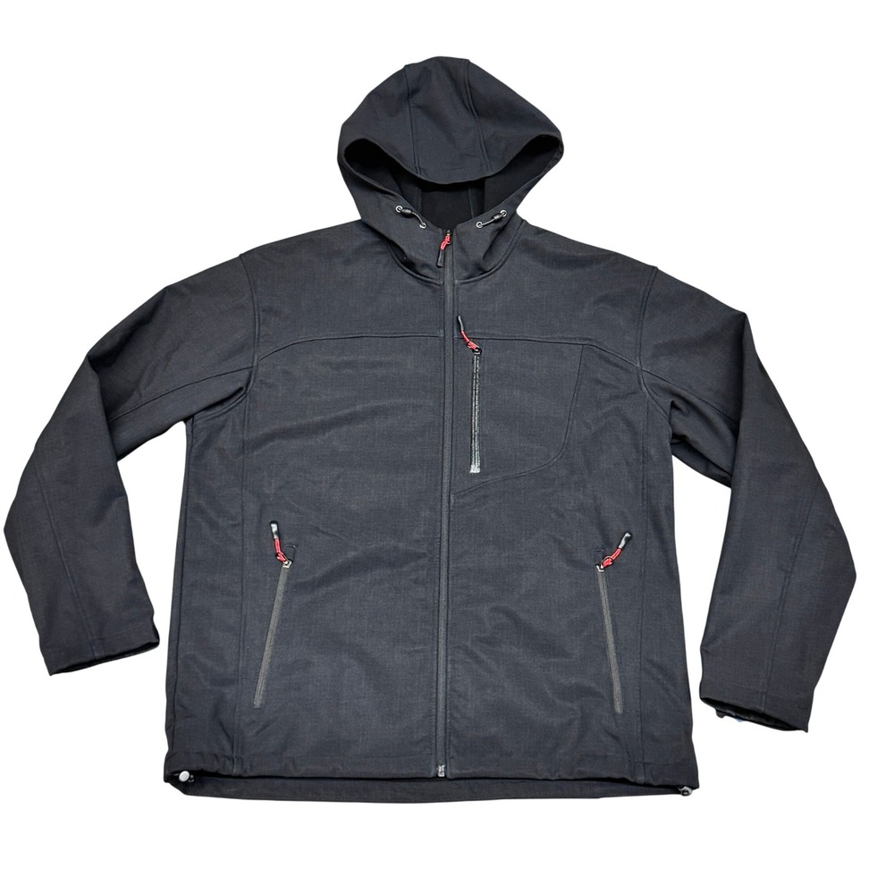 Size XL - Reebok Mens Softshell Hooded Jacket Black Print Full Zip MDYJK747